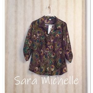 Sara Michelle NWT Peacock Print Blouse